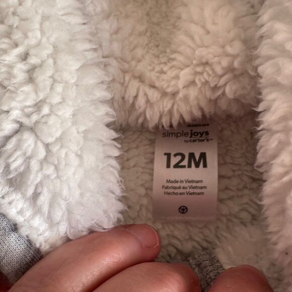 Simple Joys by Carter’s Baby 12M Sherpa Lined Quilted Hoodie Gray - Picture 3 of 6